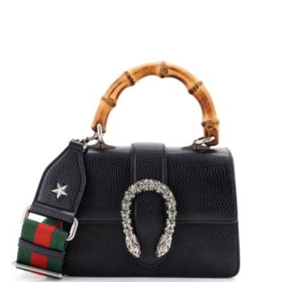 Бывшая в употреблении сумка Gucci Mini Dionysus с бамбуковой ручкой сверху, кожаная, черная