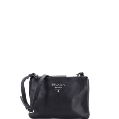 Бывшая в употреблении маленькая сумка через плечо Prada Vitello Daino Blue с двойной застежкой-молнией
