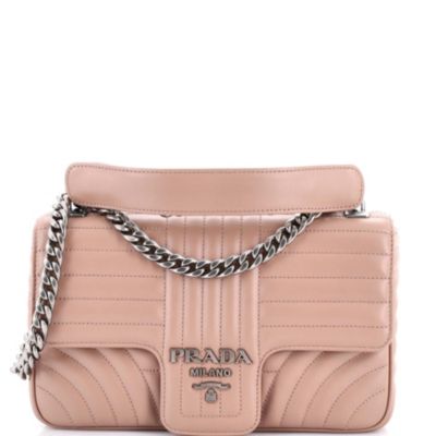 Бывшая в употреблении сумка через плечо с клапаном на средней цепочке Prada Diagramme из стеганой кожи коричневого/бежевого цвета