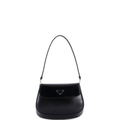 Бывшая в употреблении маленькая сумка Prada Cleo с клапаном через плечо из кожи Spazzolato черного цвета