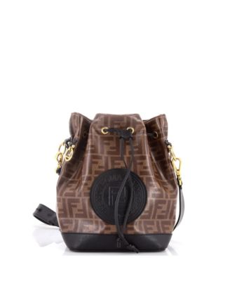 Бывшая в употреблении сумка-ведро Fendi Small Mon Tresor из холщовой ткани с покрытием Zucca коричневого цвета
