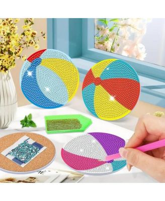 Подставки для рисования алмазами JDiction DIY Beach Ball (6 шт.) с держателем, нескользящая пробковая основа, идеально подходят для домашнего декора и подарков белого цвета.