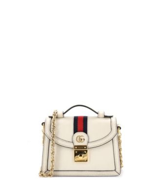 Бывшая в употреблении сумка Gucci Mini Ophidia с клапаном и верхней ручкой из кожи коричнево-бежевого цвета