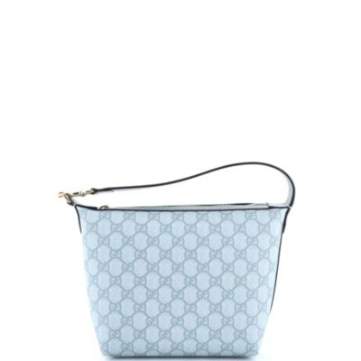Бывшая в употреблении сумка Gucci Super Mini Ophidia на молнии через плечо из холщовой ткани с покрытием GG синего цвета