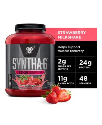 Протеиновый порошок BSN SYNTHA-6 EDGE, гидролизованная сыворотка, мицеллярный казеин, Изолят молочного белка, с низким содержанием сахара, 24 г протеина, Клубничный молочный коктейль, 48 порций без красителя.
