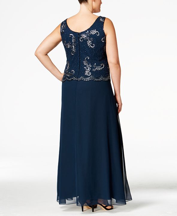 J Kara Plus Size Beaded Gown and Jacket & Reviews - Dresses - Women - Macy's