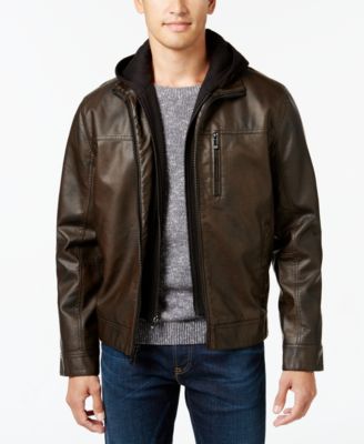 calvin klein hooded leather jacket
