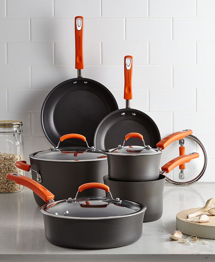 Rachael Ray HardAnodized 10 Piece Cookware Set, Orange & Reviews