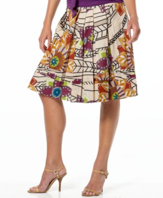 ECI Printed Pleated A-Line Skirt