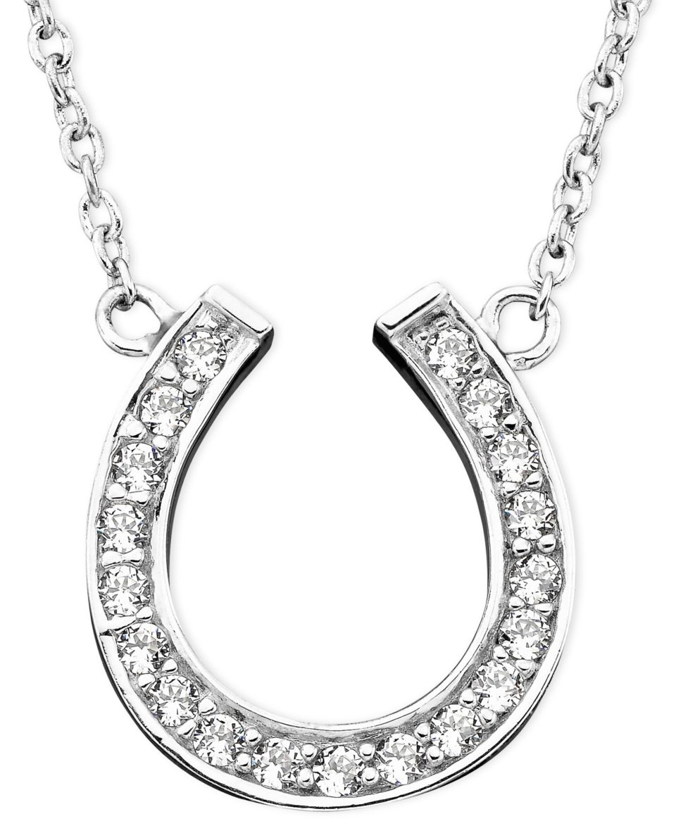 CRISLU Necklace, Platinum over Sterling Silver Cubic Zirconia Horseshoe Pendant (3/8 ct. t.w.)   Fashion Jewelry   Jewelry & Watches