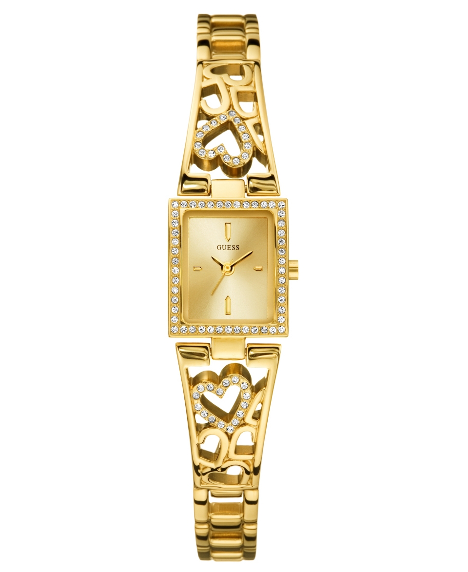 GUESS Watch, Womens Gold Tone Crystal Accented Heart Bracelet 17mm