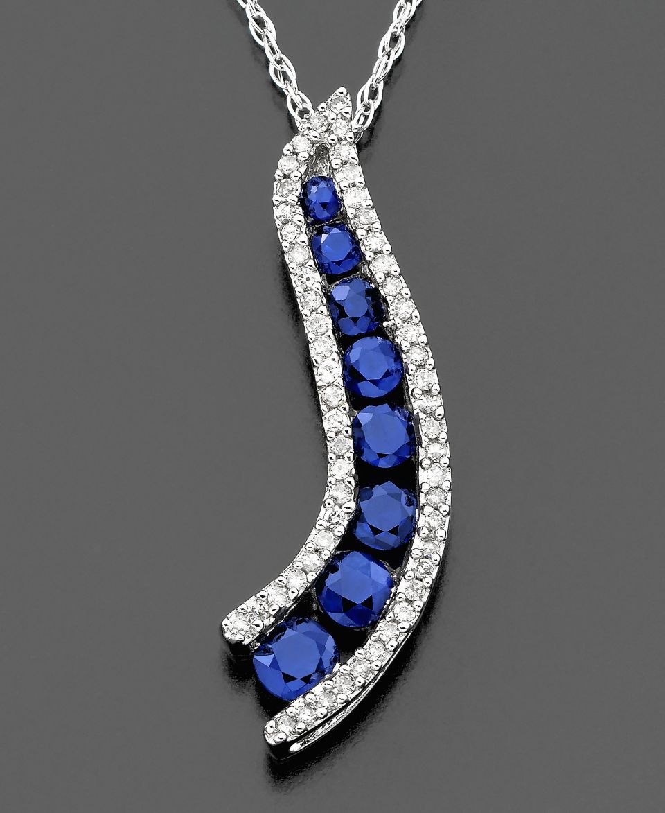 14k White Gold Pendant, Sapphire (9/10 ct. t.w.) and Diamond (1/6 ct