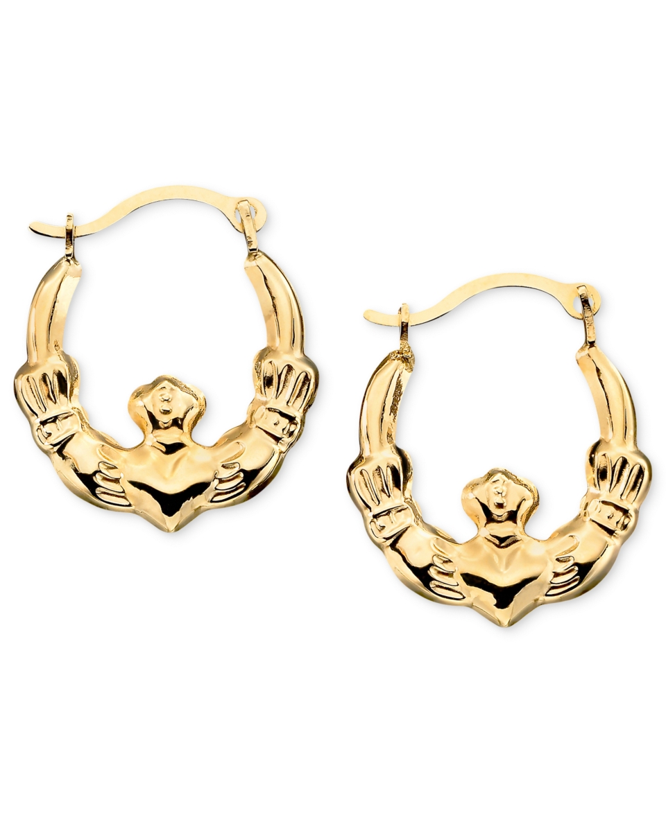 10k Gold Hoop Earrings, Small Polished Claddagh   Earrings   Jewelry