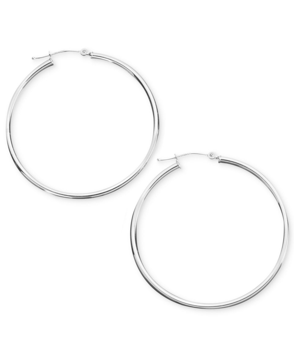 14k White Gold Earrings, Large Polished Hoop   Earrings   Jewelry & Watches