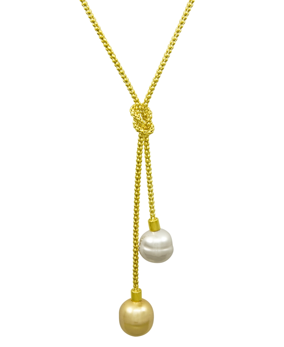 Majorica Sterling Silver Necklace, Organic Man Made Baroque Pearl Love Knot Lariat   Fashion Jewelry   Jewelry & Watches