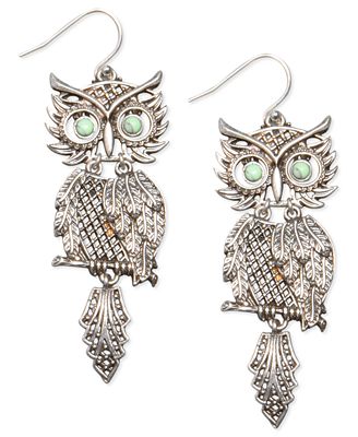 Lucky Brand Earrings, Silver-Tone Shaky Owl - Jewelry & Watches - Macy's