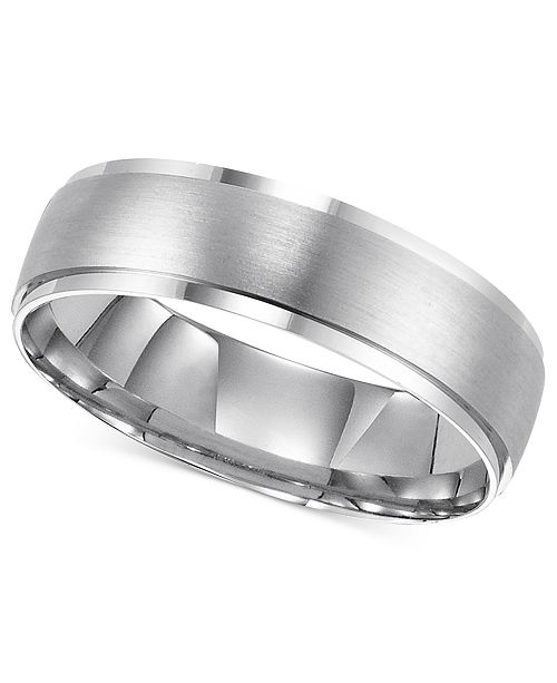 Macy S 14k White Gold Brushed Finish Wedding Band Reviews Rings Jewelry Watches Macy S