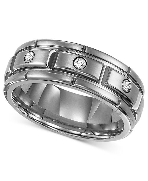 Triton Men S Titanium Ring Three Diamond Wedding Band 1 10 Ct T W Reviews Rings Jewelry Watches Macy S
