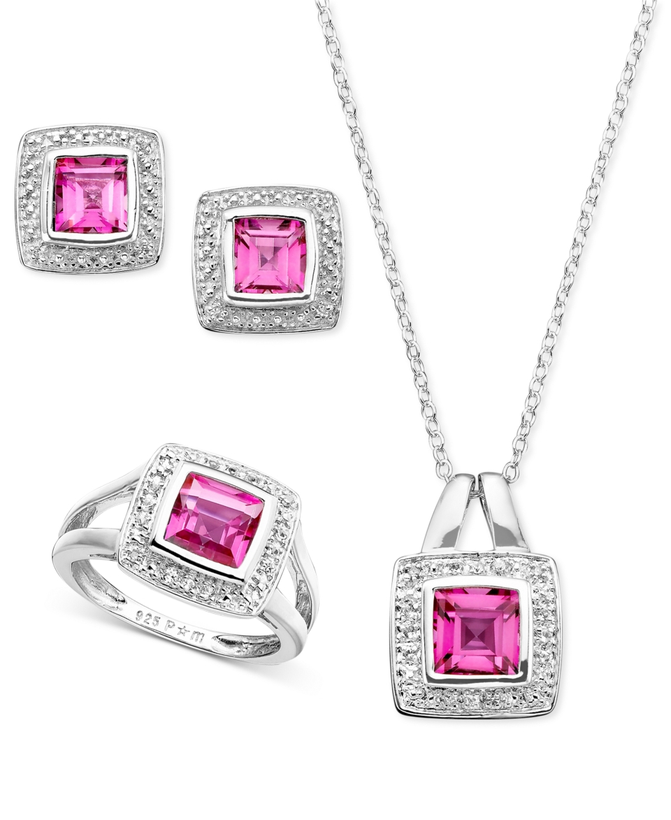 Sterling Silver Set, Pink Topaz (6 3/4 ct. t.w.) and Diamond Accent Pendant, Ring and Earrings   Jewelry & Watches