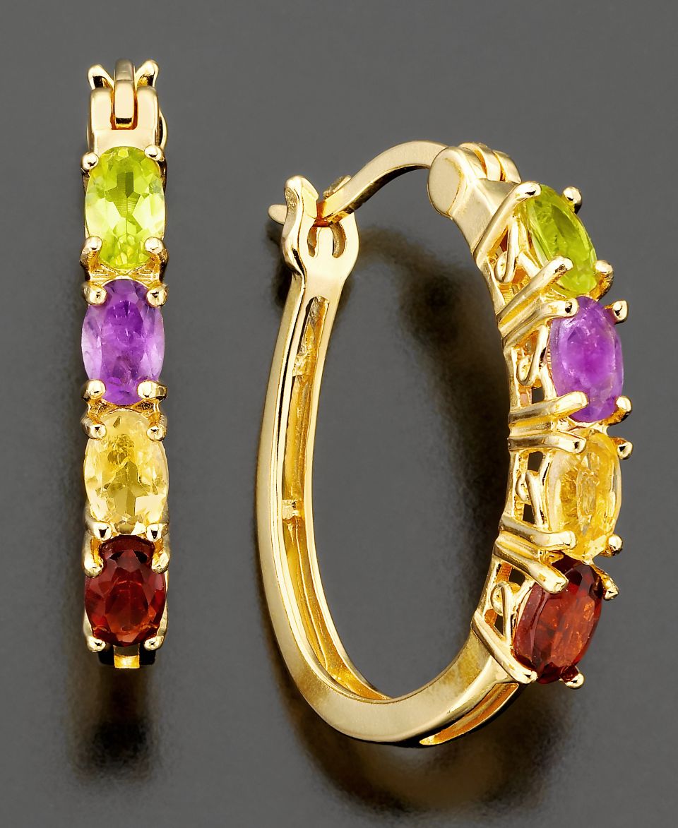 18k Gold Over Sterling Silver Earrings, Multi Stone Hoop (1 1/2 ct. t