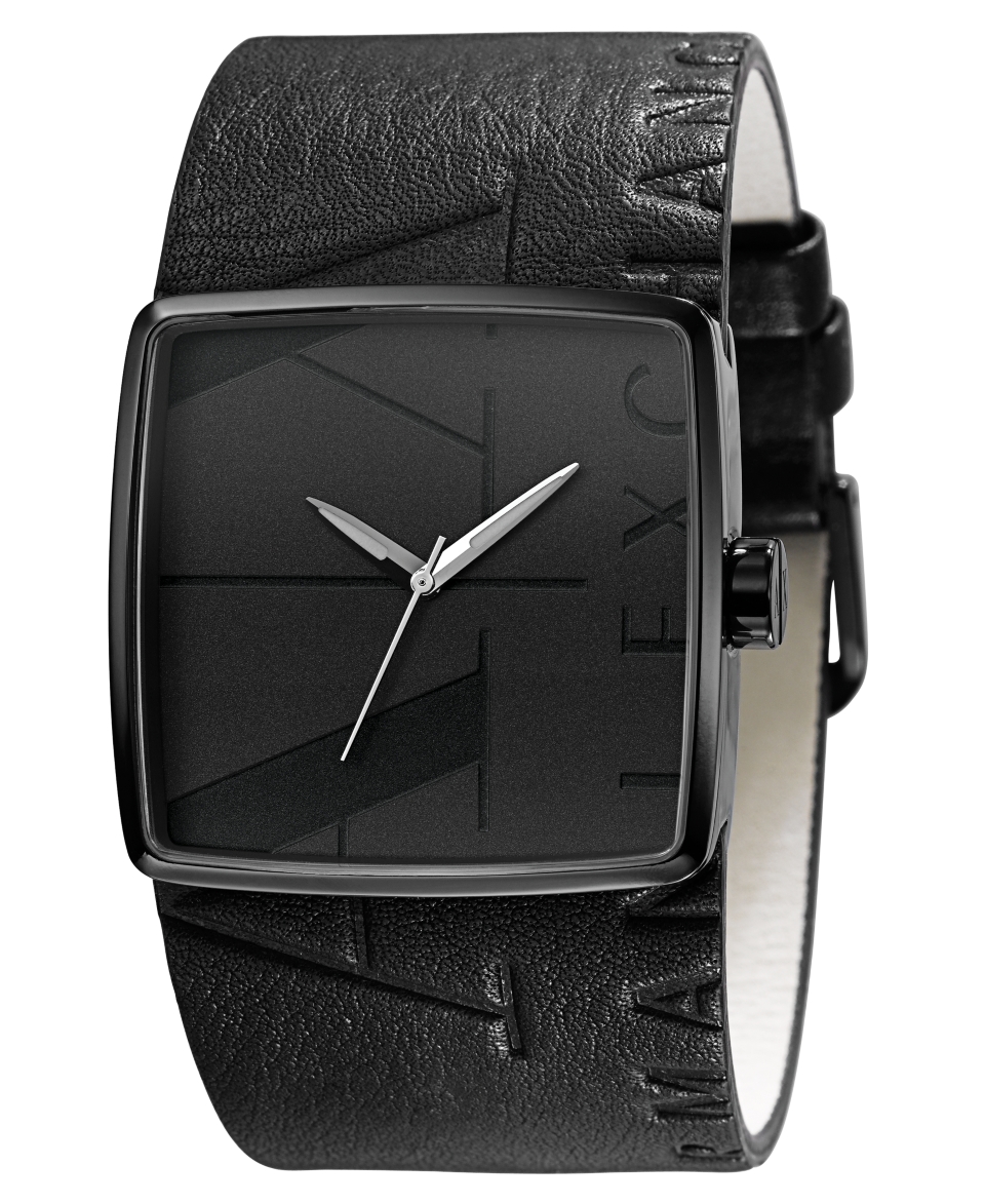 Armani Exchange Watch, Black Leather Cuff Strap 38mm AX6002   All