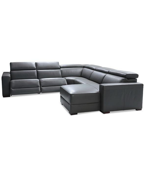 Furniture Nevio 6pc Leather Sectional Sofa with Chaise, 2 Power