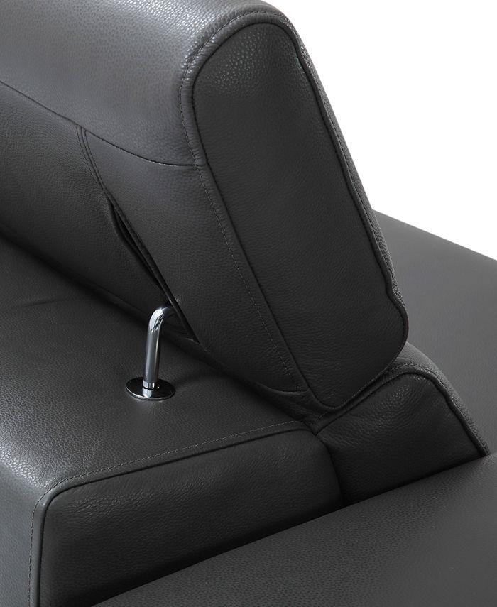 Furniture Nevio 115" 3pc Leather Sectional Sofa with Chaise, 2 Power