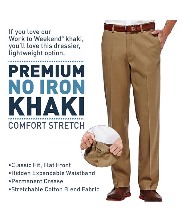 Haggar Men's Big & Tall Premium No Iron Khaki Classic Fit Flat Front ...