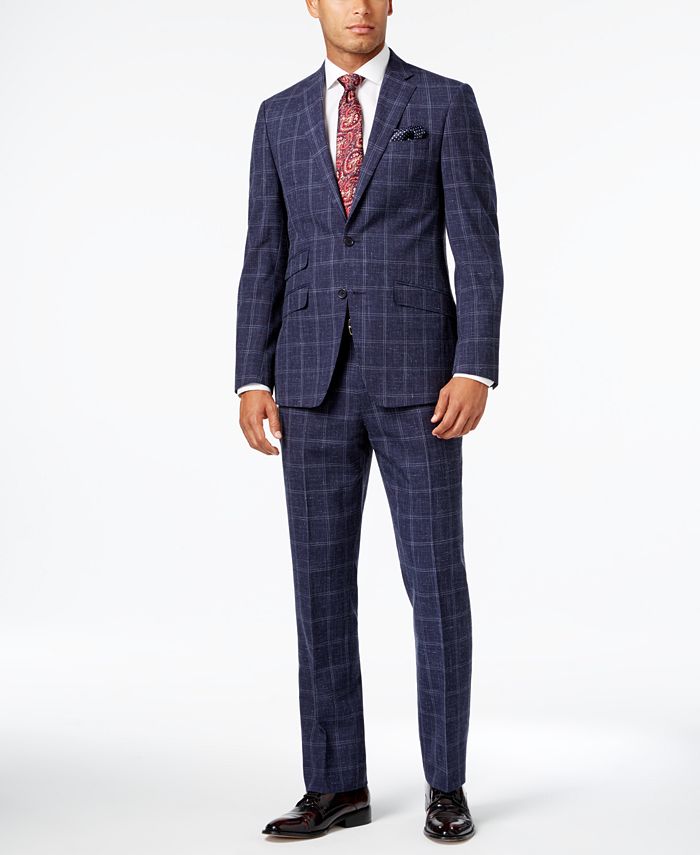 Tallia Men's Slim-Fit Navy Windowpane Suit & Reviews - Suits & Tuxedos ...