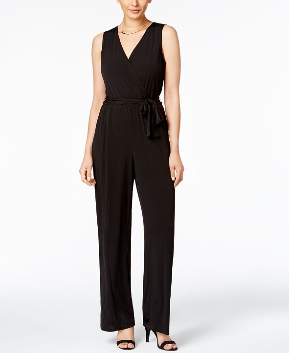 NY Collection Petite Surplice Belted Wide-Leg Jumpsuit & Reviews ...