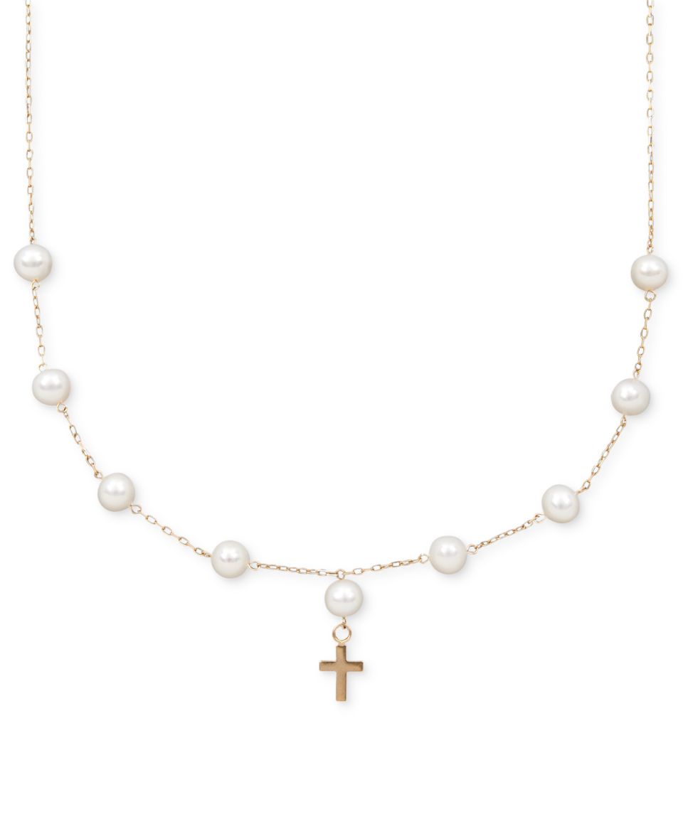 Pearl Necklace, Childrens 14k Gold Cultured Freshwater Pearl Cross