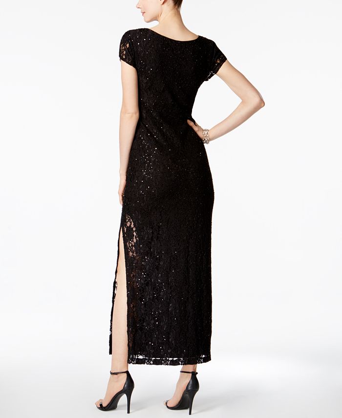 connected sequined lace overlay gown