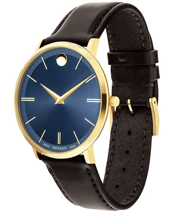 Movado Men's Swiss Ultra Slim Brown Leather Strap Watch 40mm 0607088