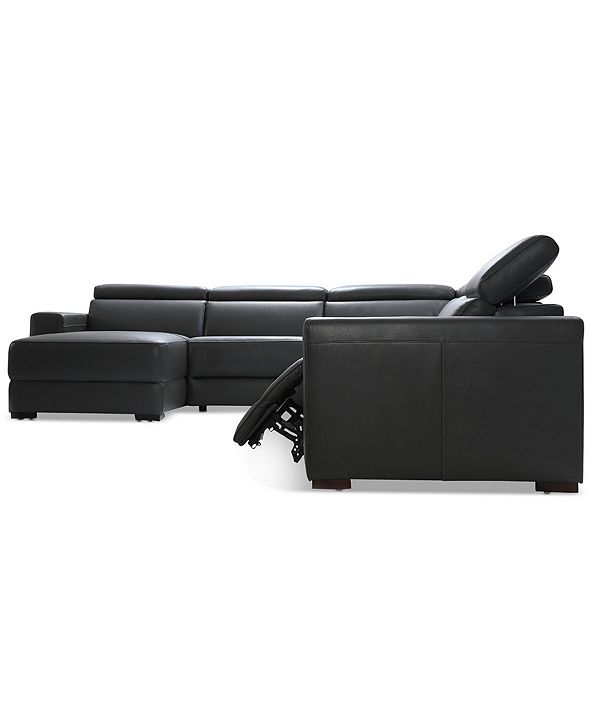 Furniture Nevio 5pc Leather Sectional Sofa with Chaise, 2 Power