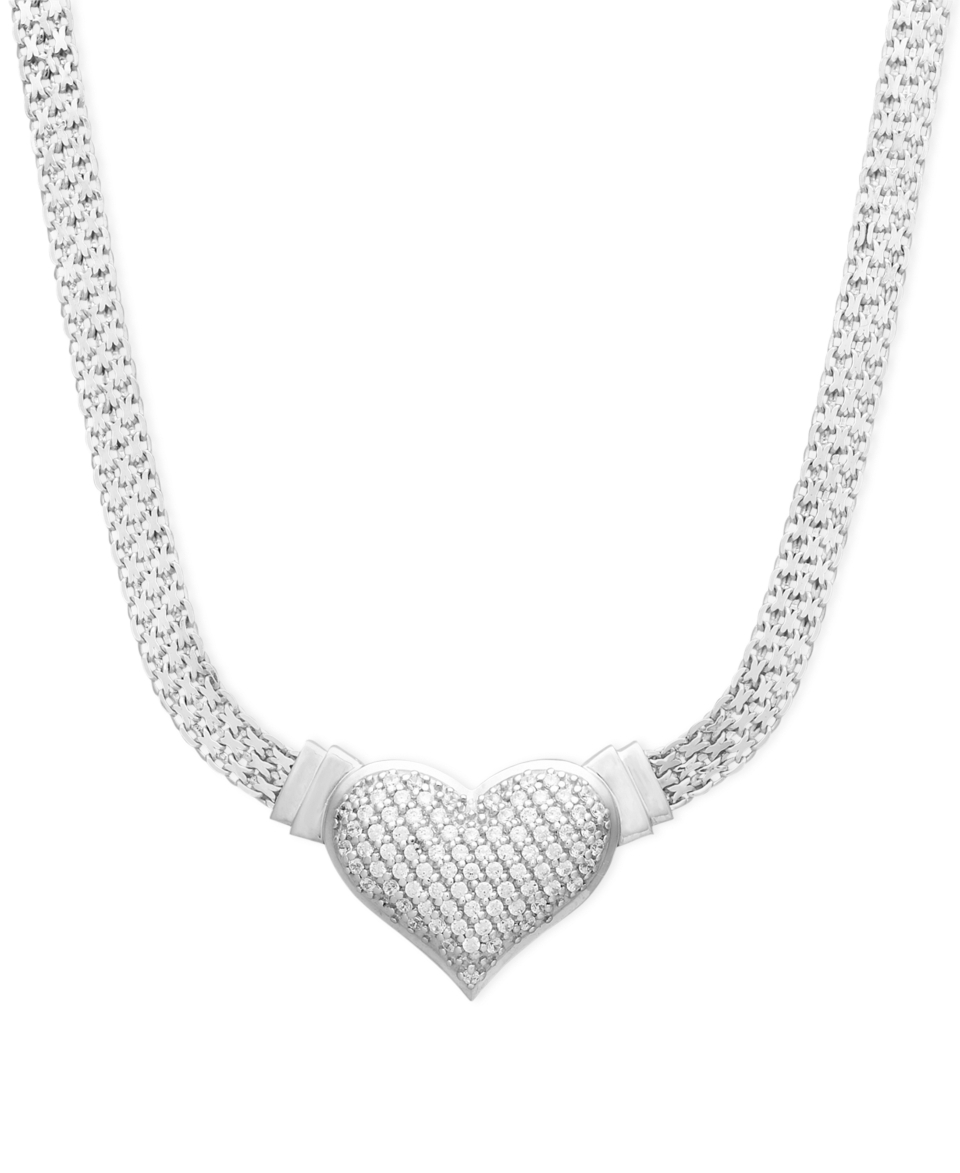 Diamond Heart Mesh Necklace in Sterling Silver (1/2 ct. t.w