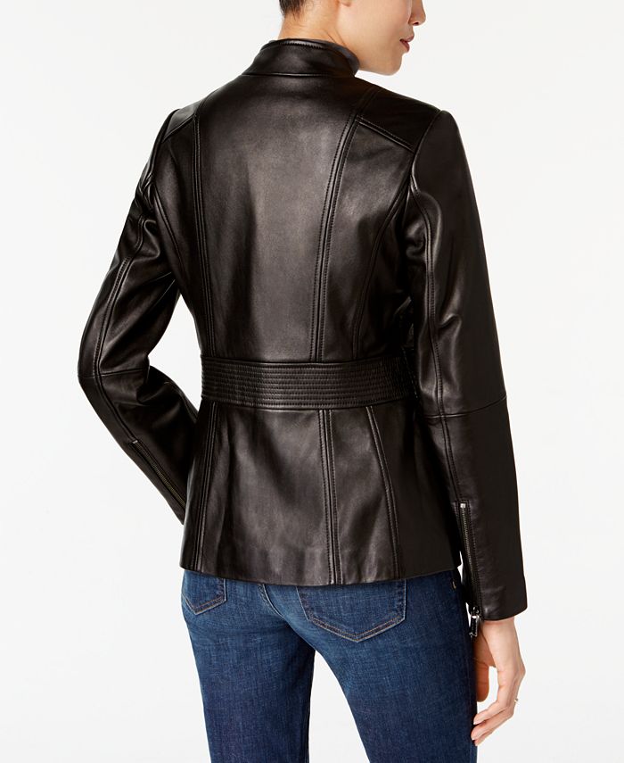 Anne Klein Asymmetrical Leather Jacket & Reviews - Coats - Women - Macy's