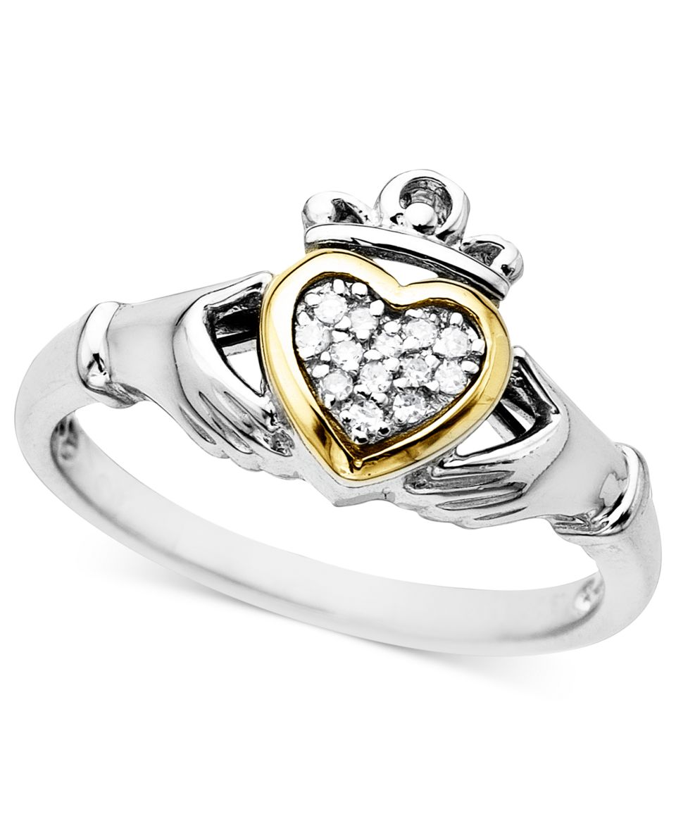 14k Gold and Sterling Silver Ring, Diamond Accent Claddagh