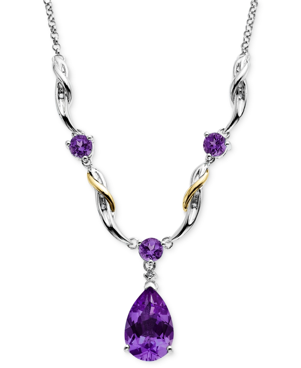 14k Gold and Sterling Silver Necklace, Amethyst (3 1/4 ct. t.w.) and