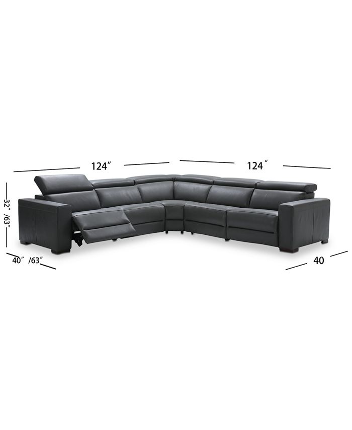 Furniture Nevio 5Pc. Leather "L" Shaped Sectional with 2 Power