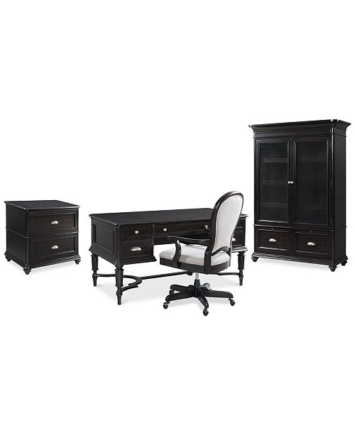 Furniture Clinton Hill Ebony Home Office Furniture Set 4 Pc Set Writing Desk Lateral File Cabinet Door Bookcase Upholstered Desk Chair Reviews Furniture Macy S