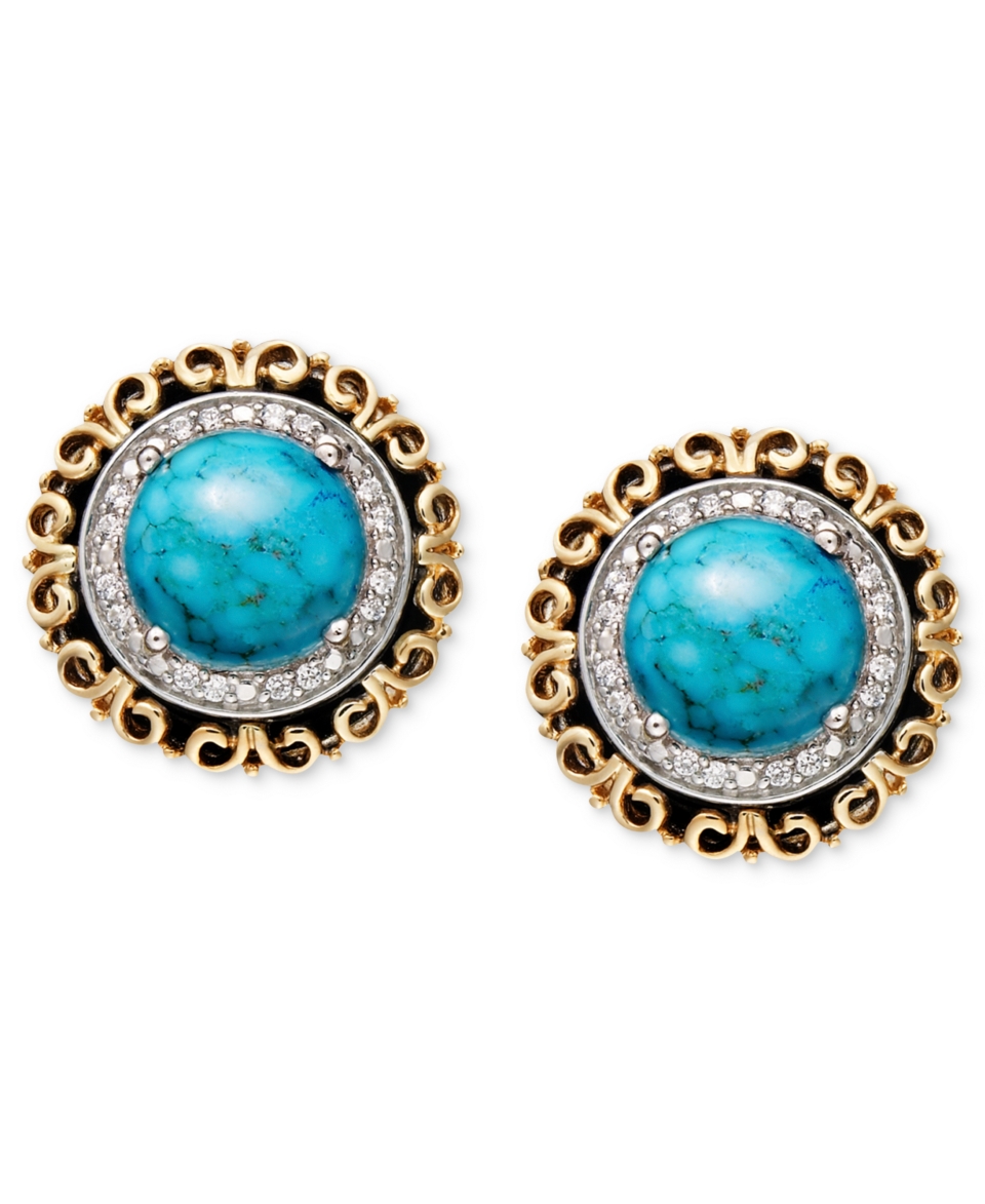 14k Gold and Sterling Silver Earrings, Turquoise and Diamond Accent