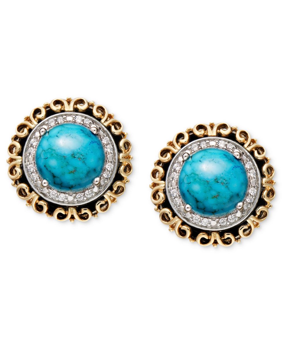 14k Gold Earrings, Cultured Freshwater Pearl (2 3/4 3mm) and Turquoise