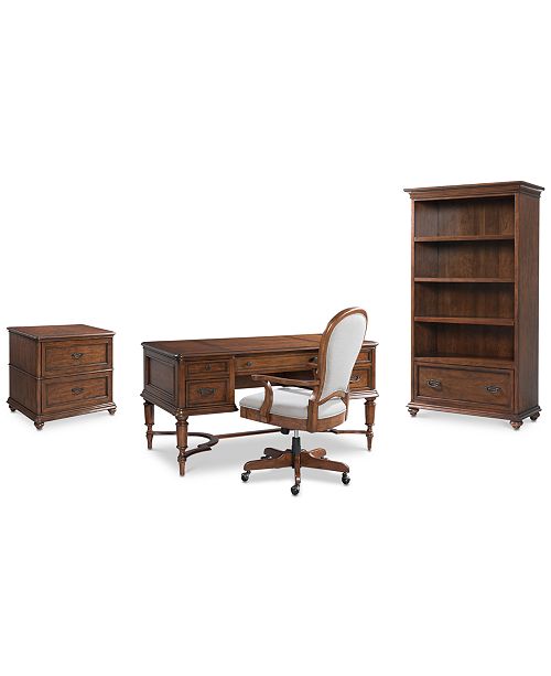Furniture Clinton Hill Cherry Home Office Furniture 4 Pc Set Writing Desk Lateral File Cabinet Open Bookcase Upholstered Desk Chair Reviews Furniture Macy S