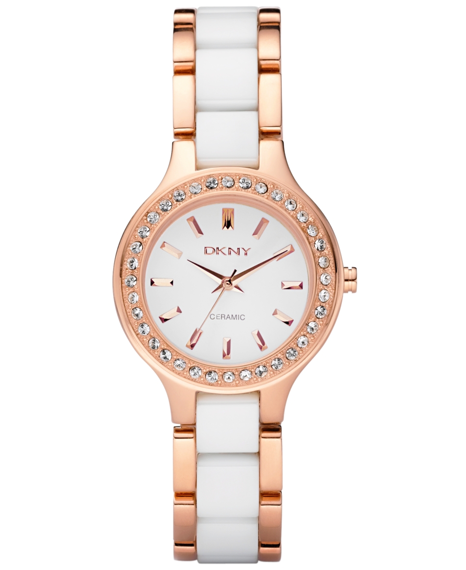 DKNY Watch, Womens White Ceramic and Rose Gold Ion Plated Stainless