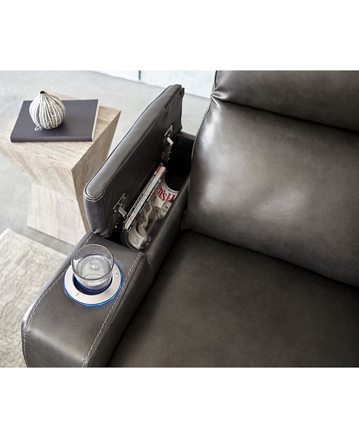 Furniture Oaklyn 84" Leather Sofa With Power Recliners, Power Headrests, USB Power Outlet and