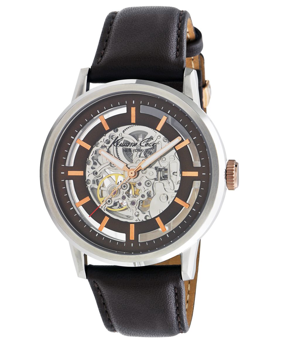 Kenneth Cole New York Watch, Mens Automatic Brown Leather Strap