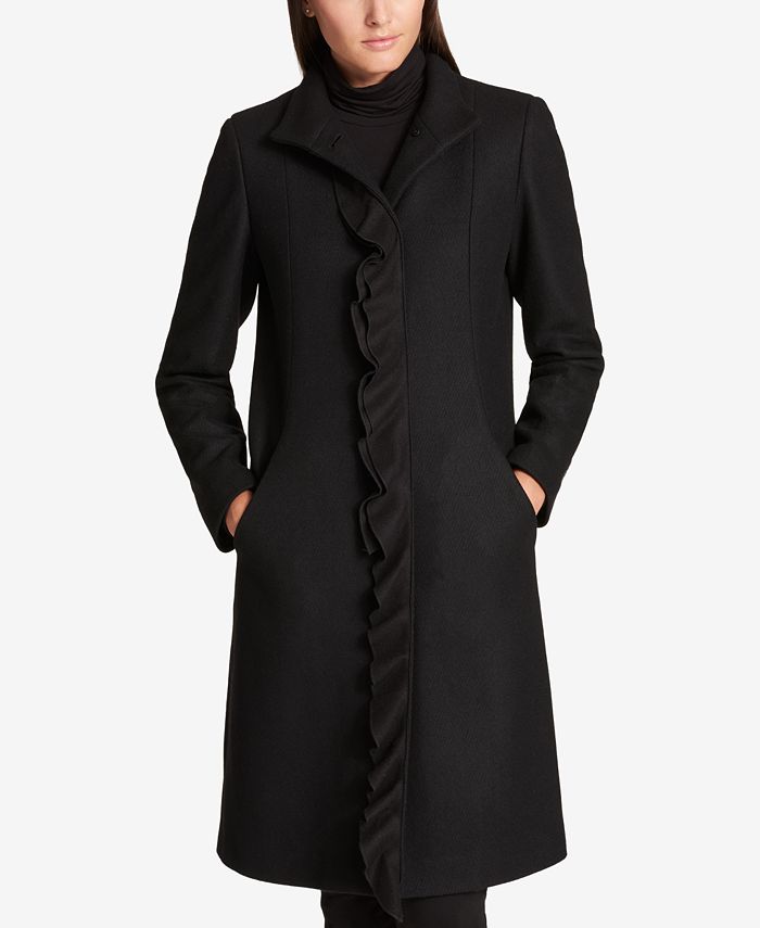 DKNY RuffleTrim WoolBlend Walker Coat & Reviews Coats Women Macy's