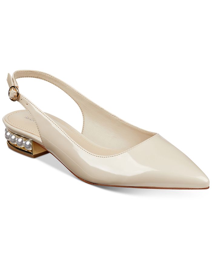 faux pearl & rhinestone decor slingback flats