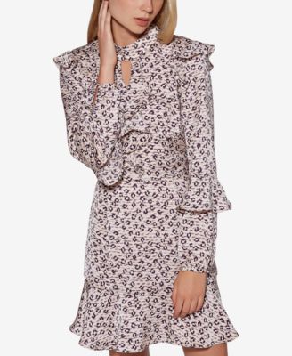leopard print fit & flare ruffle dress