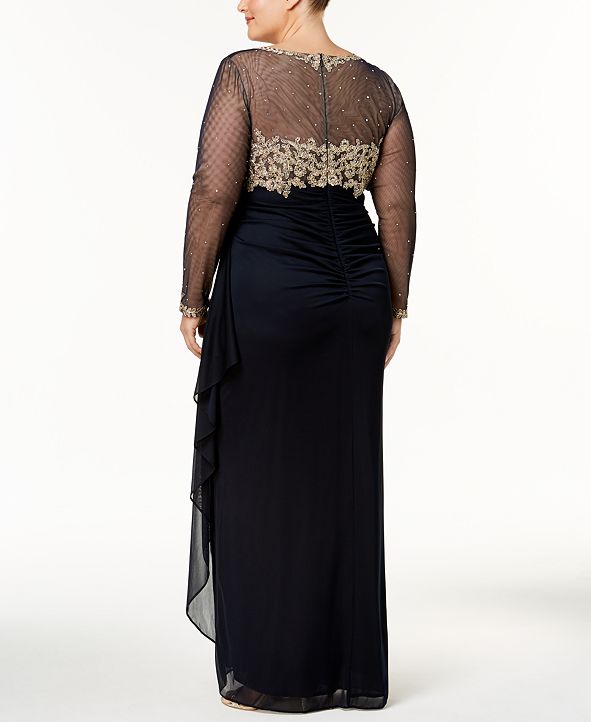 XSCAPE Plus Size Embroidered Illusion Gown & Reviews - Dresses - Women ...